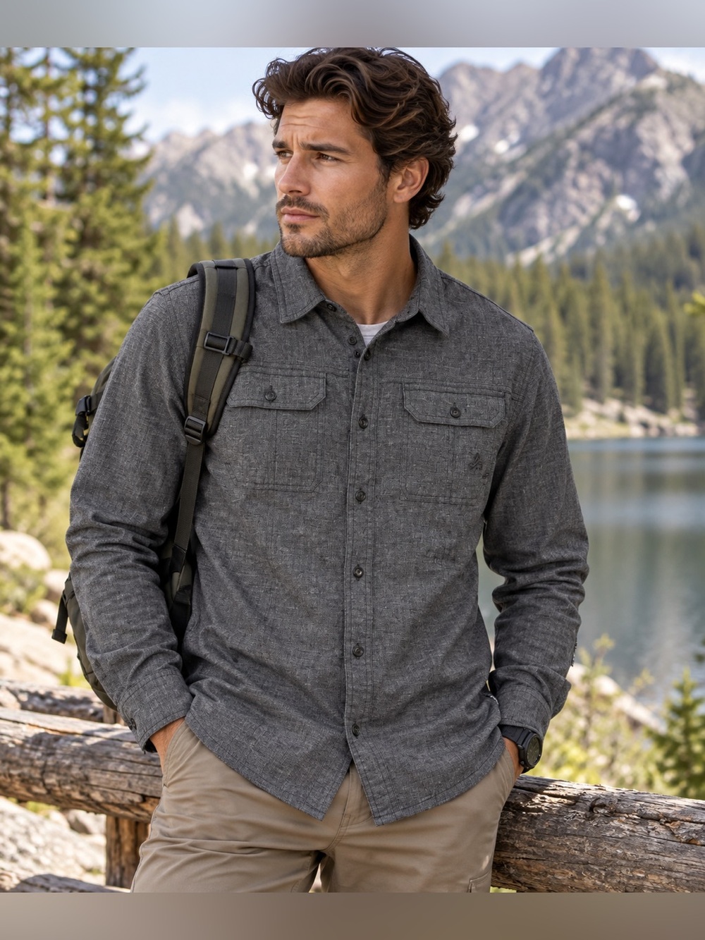 Prana Men's Charcoal Button-Up Shirt Jacket